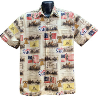 Sons of the American Revolution Patriotic Hawaiian Shirt- Made in USA- 100% Cotton